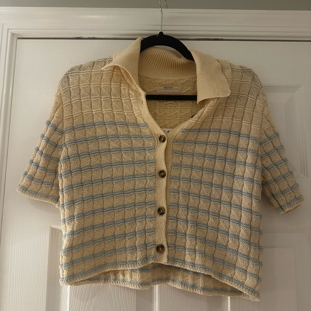 Urban Outfitters Cream and Blue Plaid Crop Top